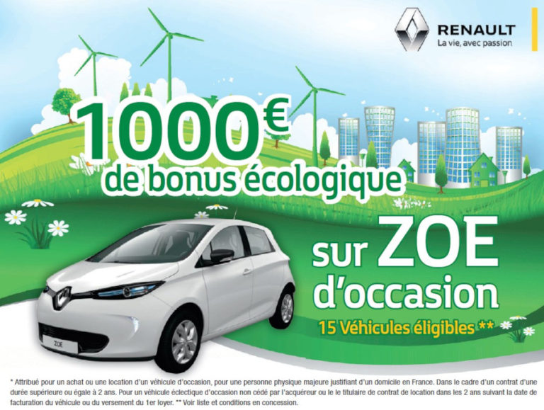 1000€ de bonus écologique sur les Zoé d'occasion Idylauto